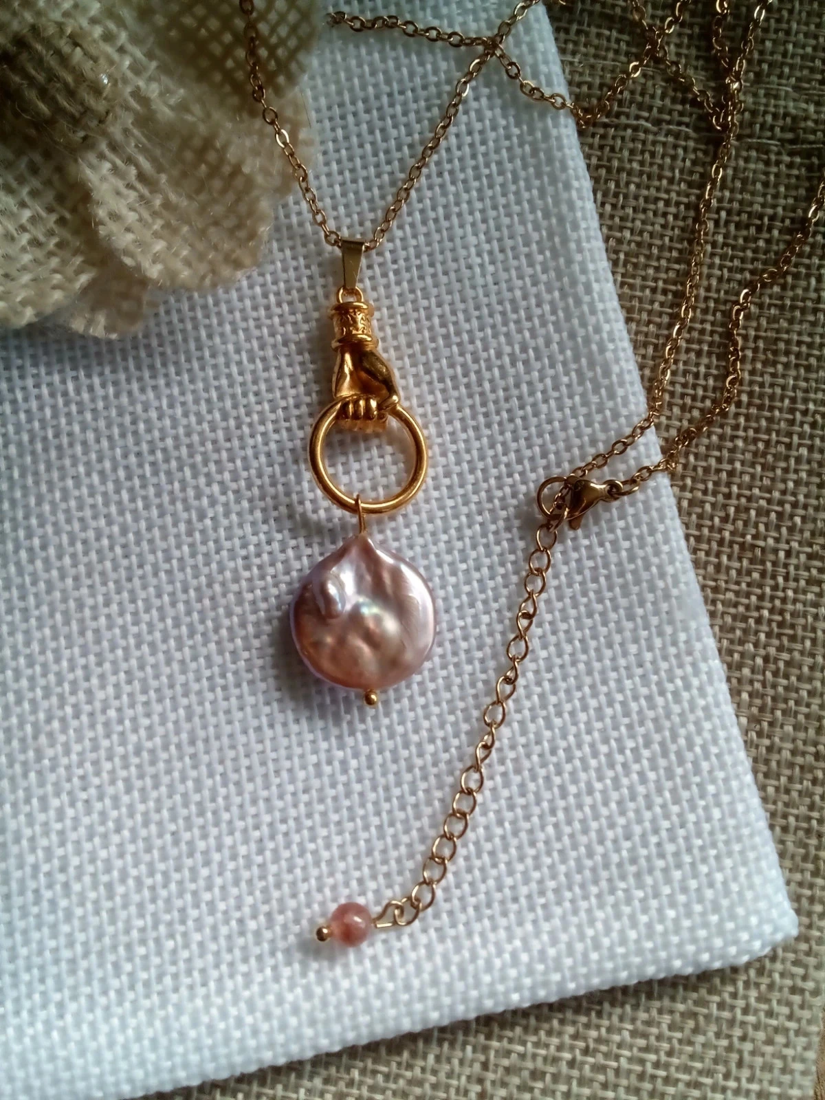 Collier main et pierre de culture d'eau douce naturelle – photo 2